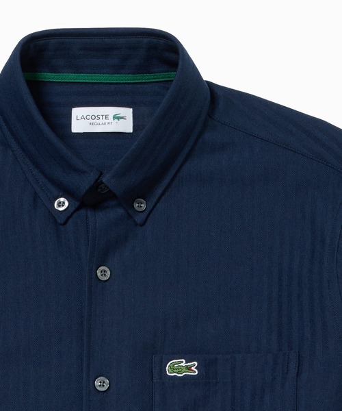 LACOSTE(ラコステ)の「ジャカードストライプボタンダウンジャージシャツ(シャツ/ブラウス・メンズ・ライトブルー/ネイビー/ホワイト・39/40/41/42)」の1枚目の写真