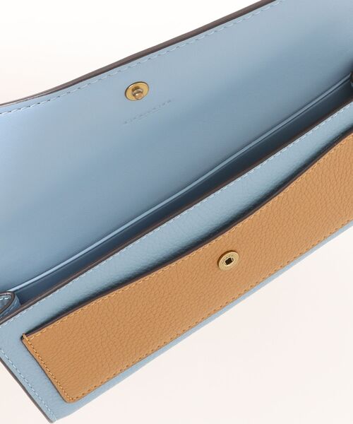 【COACH】 人気カラー☆カラーブロック 長財布 ブルー×ベージュ×ブラウン ミラ ロング フラップ ウォレット・カラーブロック（財布