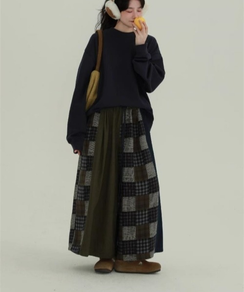 gossip!ロサンゼルス(ゴシップロサンゼルス)の「ヴィンテージ風 チェック柄パッチワーク ワイドレッグパンツ カジュアル&デイリー シンプル(その他パンツ・レディース・グリーン・FREE)」の16枚目の写真