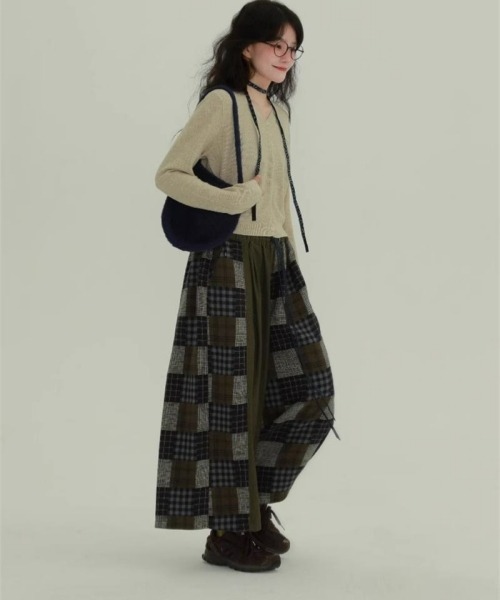 gossip!ロサンゼルス(ゴシップロサンゼルス)の「ヴィンテージ風 チェック柄パッチワーク ワイドレッグパンツ カジュアル&デイリー シンプル(その他パンツ・レディース・グリーン・FREE)」の19枚目の写真