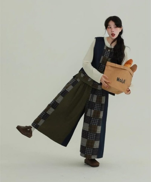 gossip!ロサンゼルス(ゴシップロサンゼルス)の「ヴィンテージ風 チェック柄パッチワーク ワイドレッグパンツ カジュアル&デイリー シンプル(その他パンツ・レディース・グリーン・FREE)」の21枚目の写真