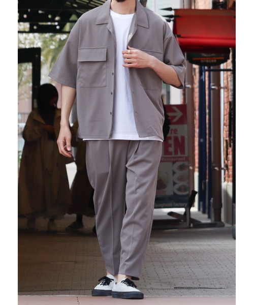 Bling Leads（ブリングリーズ）の「【RS】【Bling leads】セットアップ商品＊梨地オープンカラーシャツ＆イージーテーパードパンツ（セットアップ・メンズ・グレイッシュベージュ・MEDIUM）」の4枚目の写真