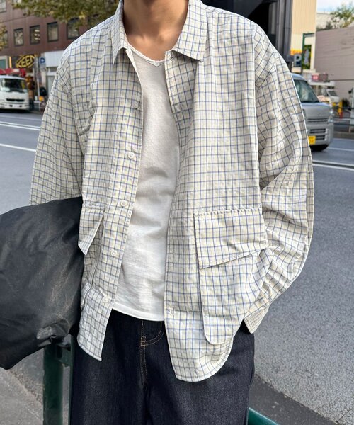 CIAOPANIC(チャオパニック)の「BIGポケットチェックシャツ(シャツ/ブラウス・レディース・ブラック/カーキ/ピンク/ブラウン/ブラック系その他/ベージュ/ホワイト/ホワイト系その他/アイボリー/イエロー/ブルー/サックスブルー・MEDIUM/LARGE)」の9枚目の写真