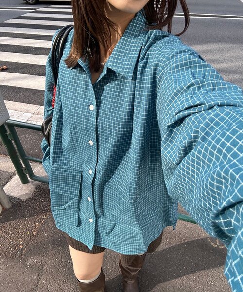 CIAOPANIC(チャオパニック)の「BIGポケットチェックシャツ(シャツ/ブラウス・レディース・ブラック/カーキ/ピンク/ブラウン/ブラック系その他/ベージュ/ホワイト/ホワイト系その他/アイボリー/イエロー/ブルー/サックスブルー・MEDIUM/LARGE)」の10枚目の写真