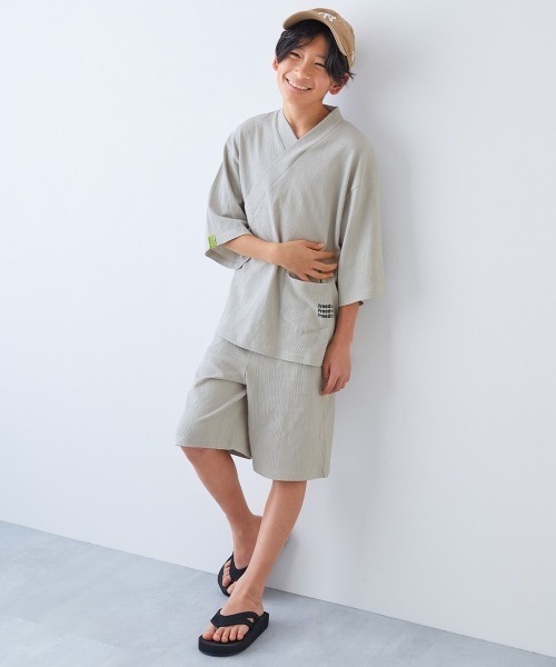 devirock（デビロック）の「すぽっと着られる 着心地やわらか 無地 おやすみ甚平（浴衣・キッズ・ブルーグレー/スミクロ/ネイビー/ライトグレー・100cm/110cm/120cm/130cm/140cm/150cm/160cm）」の7枚目の写真