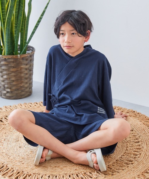 devirock（デビロック）の「すぽっと着られる 着心地やわらか 無地 おやすみ甚平（浴衣・キッズ・ブルーグレー/スミクロ/ネイビー/ライトグレー・100cm/110cm/120cm/130cm/140cm/150cm/160cm）」の9枚目の写真