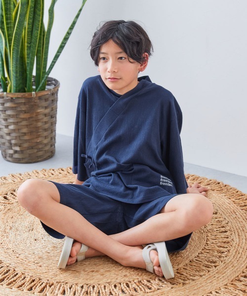 devirock(デビロック)の「すぽっと着られる 着心地やわらか 無地 おやすみ甚平(浴衣・キッズ・ブルーグレー/スミクロ/ネイビー/ライトグレー/ブルー系/ネイビー系・100cm/110cm/120cm/130cm/140cm/150cm/160cm)」の11枚目の写真