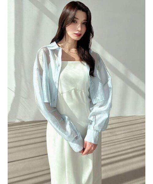 RESEXXY（リゼクシー）の「シアーショートシャツ（シャツ/ブラウス・レディース・ブルー/ブラック/ホワイト・FREE）」の5枚目の写真