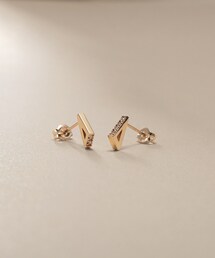 ココシュニック　両耳ピアス　COCOSHNIK  ダイヤピアス K10ダイヤモンド 平打ち中折れ フープピアス（ピアス（両耳用