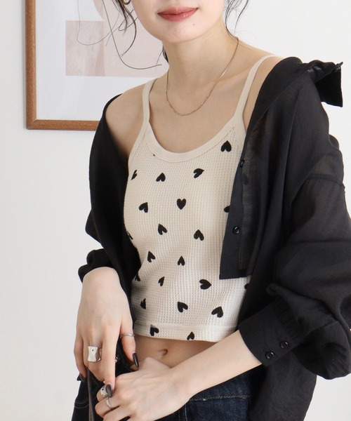 JEMORGAN(ジェーイーモーガン)の「JEMORGAN ワッフルハート柄クロップドキャミソール(キャミソール・レディース・ピンク/ブラック/サックスブルー・F)」の6枚目の写真