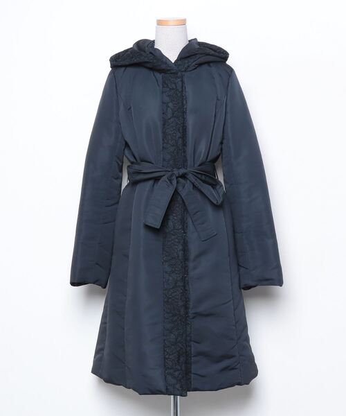 M-premier BLACK】定価8.6万 フレアスリーブミドルコート 青 気品