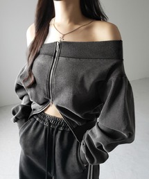 me+em select | ※※【 2color 】ダブルジップピグメントオフショルスウェットトップス / double zip pigment off shoulder sweat tops(その他トップス)