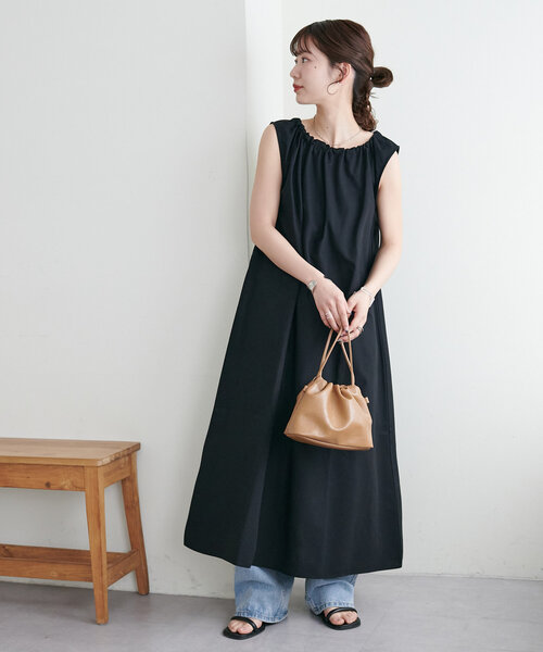 セール】【新色追加!/WEB限定】衿ギャザーノースリワンピース