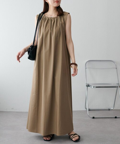 セール】【新色追加!/WEB限定】衿ギャザーノースリワンピース