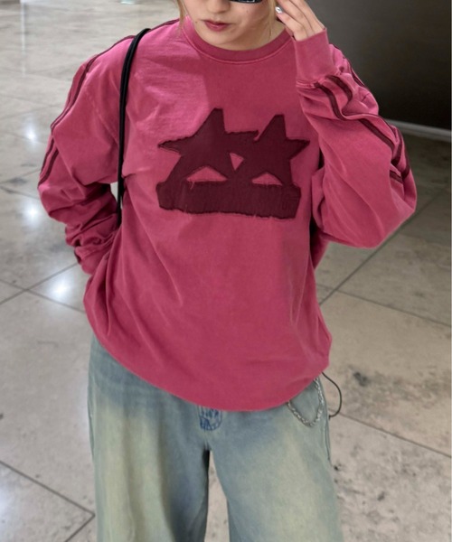 sedacle(セダクル)の「アップリケドローコードロンT(Tシャツ/カットソー・レディース・チャコールグレー/ボルドー/ベージュ・LARGE/MEDIUM/SMALL)」の1枚目の写真
