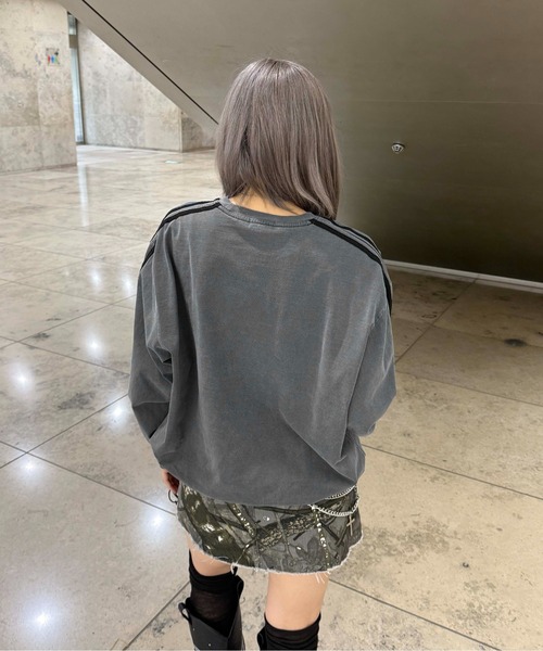 sedacle(セダクル)の「アップリケドローコードロンT(Tシャツ/カットソー・レディース・チャコールグレー/ボルドー/ベージュ・LARGE/MEDIUM/SMALL)」の14枚目の写真