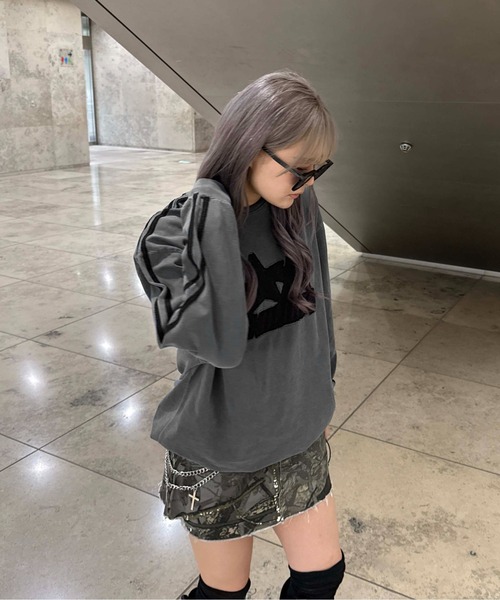 sedacle(セダクル)の「アップリケドローコードロンT(Tシャツ/カットソー・レディース・チャコールグレー/ボルドー/ベージュ・LARGE/MEDIUM/SMALL)」の12枚目の写真