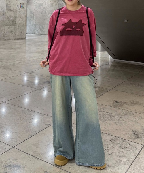 sedacle(セダクル)の「アップリケドローコードロンT(Tシャツ/カットソー・レディース・チャコールグレー/ボルドー/ベージュ・LARGE/MEDIUM/SMALL)」の6枚目の写真