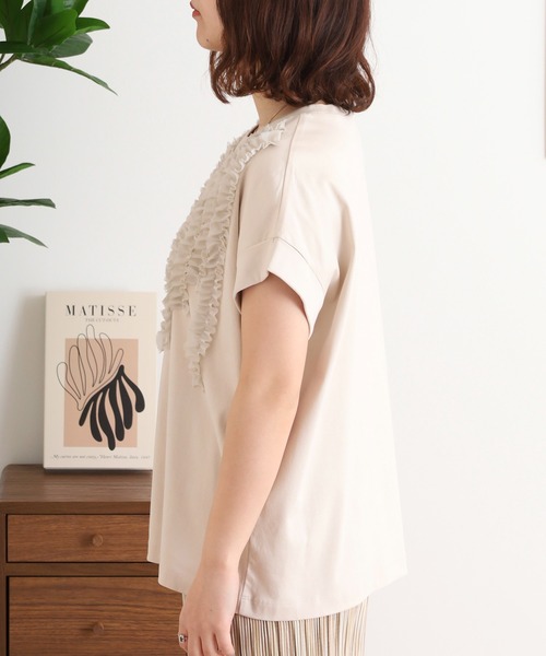 セール】EGLANTINE シフォンフリル付き半袖カットソー（Tシャツ