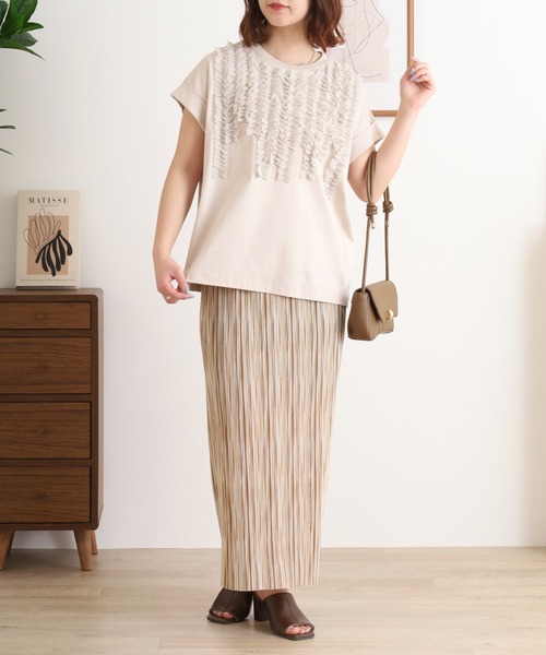 tシャツ EGLANTINE シフォンフリル付き半袖カットソー レディース セール】EGLANTINE シフォンフリル付き半袖カットソー（Tシャツ