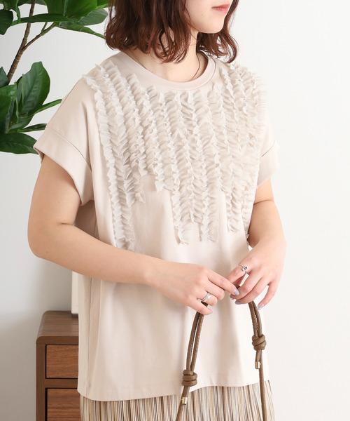 セール】EGLANTINE シフォンフリル付き半袖カットソー（Tシャツ