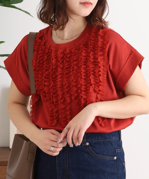 セール】EGLANTINE シフォンフリル付き半袖カットソー（Tシャツ