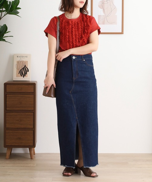 セール】EGLANTINE シフォンフリル付き半袖カットソー（Tシャツ