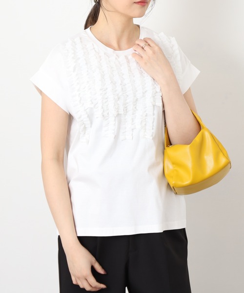 EGLANTINE(エグランティーヌ)の「EGLANTINE シフォンフリル付き半袖カットソー(Tシャツ/カットソー・レディース・ブラック/オフホワイト/ライトベージュ/レッド/グレー・40/38)」の21枚目の写真
