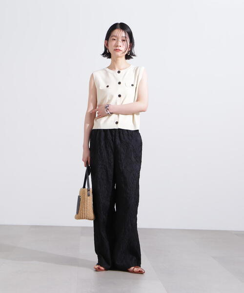 N.（N. Natural Beauty Basic）（エヌエヌナチュラルビューティーベーシック）の「カットジャガードイージーパンツ（その他パンツ・レディース・オフホワイト/ブラック・MEDIUM）」の14枚目の写真