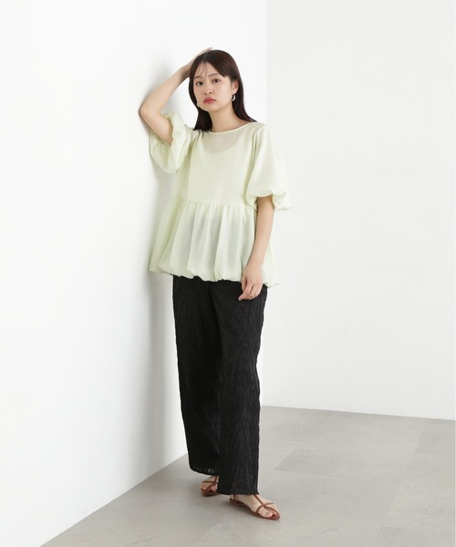 N.（N. Natural Beauty Basic）（エヌエヌナチュラルビューティーベーシック）の「カットジャガードイージーパンツ（その他パンツ・レディース・オフホワイト/ブラック・MEDIUM）」の6枚目の写真