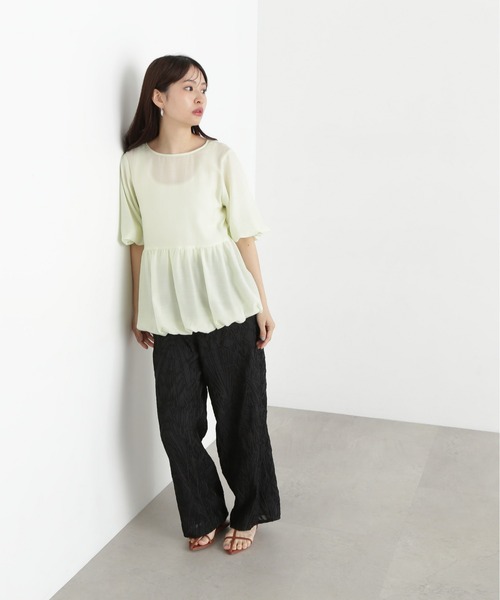 N.（N. Natural Beauty Basic）（エヌエヌナチュラルビューティーベーシック）の「カットジャガードイージーパンツ（その他パンツ・レディース・オフホワイト/ブラック・MEDIUM）」の8枚目の写真