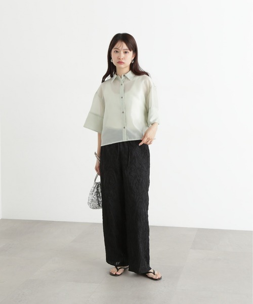 N.（N. Natural Beauty Basic）（エヌエヌナチュラルビューティーベーシック）の「カットジャガードイージーパンツ（その他パンツ・レディース・オフホワイト/ブラック・MEDIUM）」の11枚目の写真