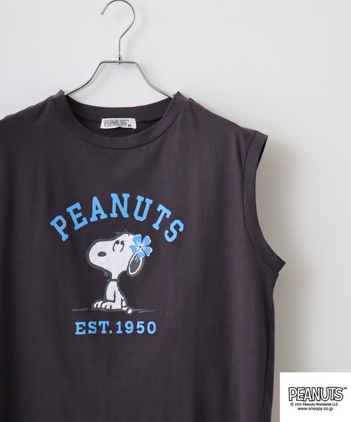 PEANUTS(ピーナッツ)の「PEANUTS プリントノースリーブTシャツ(Tシャツ/カットソー・メンズ・ライトグリーン/ホワイト/チャコール・LL/L/M)」の2枚目の写真