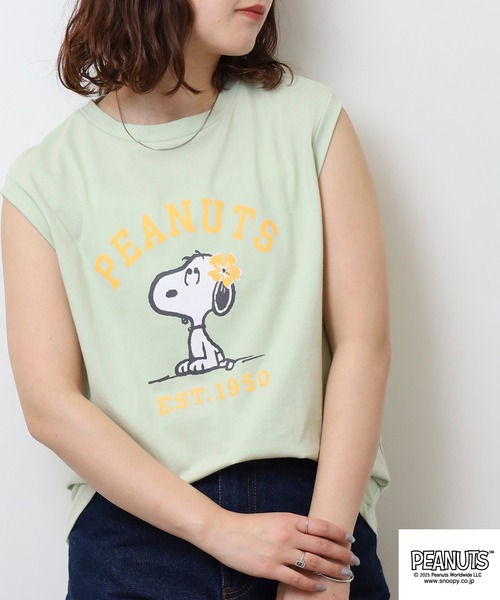 PEANUTS(ピーナッツ)の「PEANUTS プリントノースリーブTシャツ(Tシャツ/カットソー・メンズ・ライトグリーン/ホワイト/チャコール・LL/L/M)」の5枚目の写真