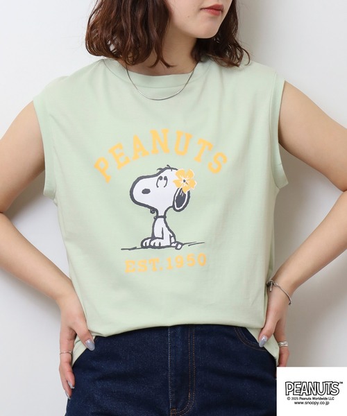 PEANUTS(ピーナッツ)の「PEANUTS プリントノースリーブTシャツ(Tシャツ/カットソー・メンズ・ライトグリーン/ホワイト/チャコール・LL/L/M)」の6枚目の写真