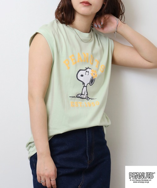 PEANUTS(ピーナッツ)の「PEANUTS プリントノースリーブTシャツ(Tシャツ/カットソー・メンズ・ライトグリーン/ホワイト/チャコール・LL/L/M)」の7枚目の写真