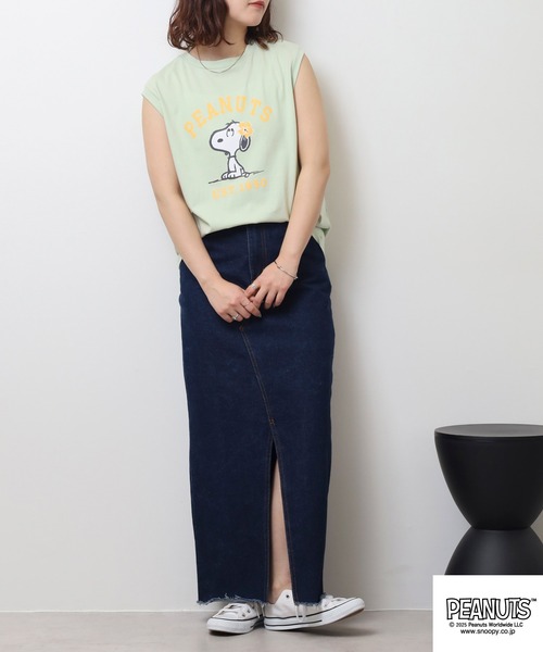 PEANUTS(ピーナッツ)の「PEANUTS プリントノースリーブTシャツ(Tシャツ/カットソー・メンズ・ライトグリーン/ホワイト/チャコール・LL/L/M)」の8枚目の写真