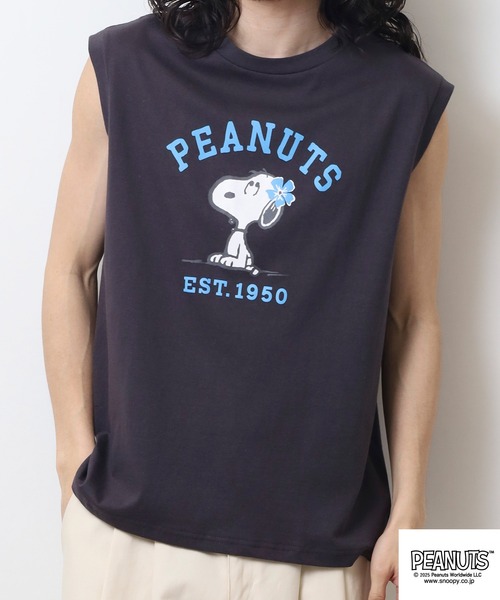 PEANUTS(ピーナッツ)の「PEANUTS プリントノースリーブTシャツ(Tシャツ/カットソー・メンズ・ライトグリーン/ホワイト/チャコール・LL/L/M)」の9枚目の写真