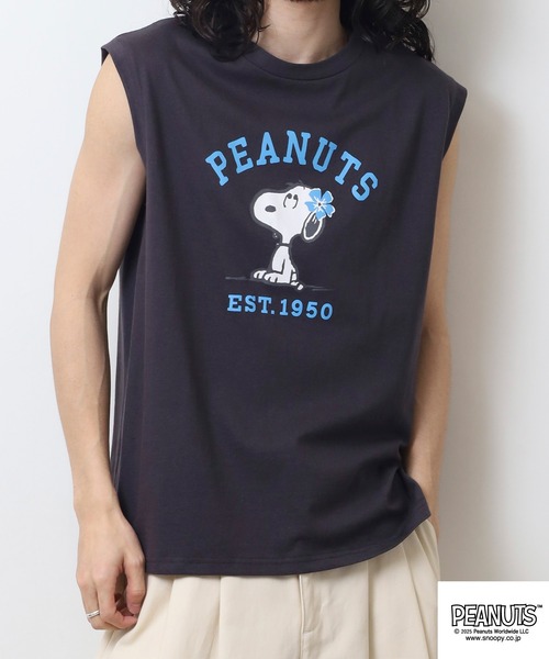 PEANUTS(ピーナッツ)の「PEANUTS プリントノースリーブTシャツ(Tシャツ/カットソー・メンズ・ライトグリーン/ホワイト/チャコール・LL/L/M)」の10枚目の写真