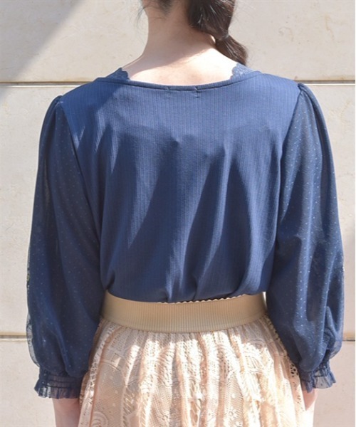 tシャツ フラワーモチーフ刺繍プルオーバー レディース チュール×フラワー刺繍プルオーバー（Tシャツ/カットソー