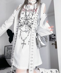 A'GEM/9 × .kom『TricuspidC/トライカスピッドシー』Dark skull front design mode loose style LS TEE/ダークスカルデザインルーズ長袖Tシャツ