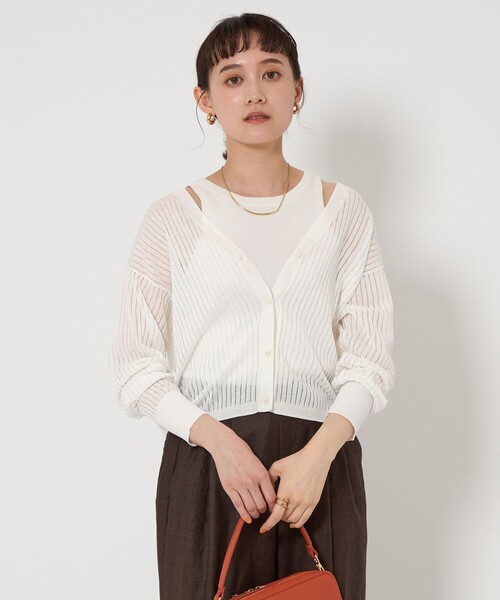 green label relaxing（グリーンレーベルリラクシング）の「シャーリー ハリヌキ Vネック ニット カーディガン -ウォッシャブル-（カーディガン/ボレロ・レディース・ブラック/ホワイト/ダークブラウン/コバルトブルー・FREE）」の2枚目の写真