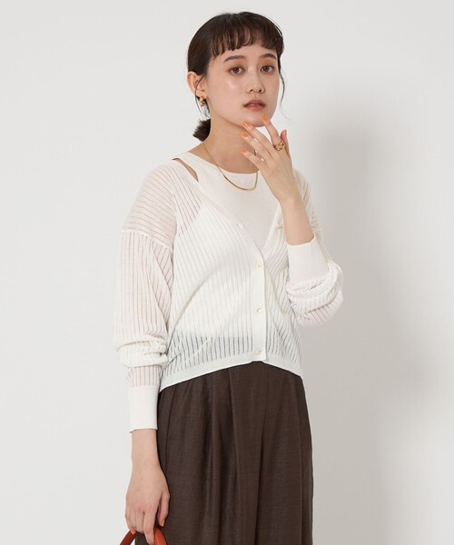 green label relaxing（グリーンレーベルリラクシング）の「シャーリー ハリヌキ Vネック ニット カーディガン -ウォッシャブル-（カーディガン/ボレロ・レディース・ブラック/ホワイト/ダークブラウン/コバルトブルー・FREE）」の12枚目の写真