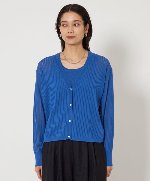 green label relaxing（グリーンレーベルリラクシング）の「シャーリー ハリヌキ Vネック ニット カーディガン -ウォッシャブル-（カーディガン/ボレロ・レディース・ブラック/ホワイト/ダークブラウン/コバルトブルー・FREE）」の15枚目の写真