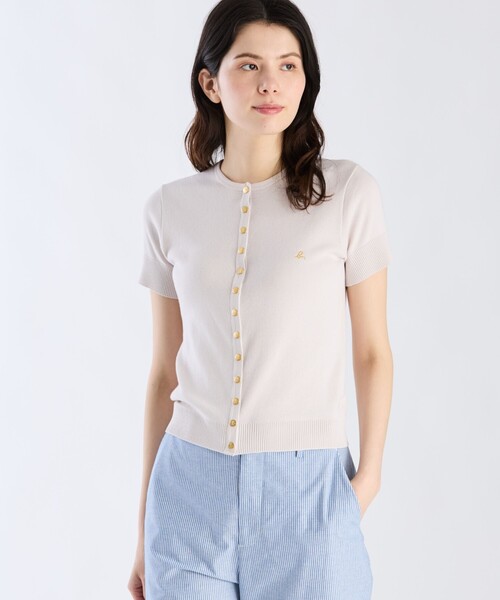 agnes b.（アニエスベー）の「"b."ロゴ刺繍 コットンニット 半袖 カーディガンプレッション "Swing"（カーディガン/ボレロ・レディース・ブラウン系その他・2/3/1）」の2枚目の写真
