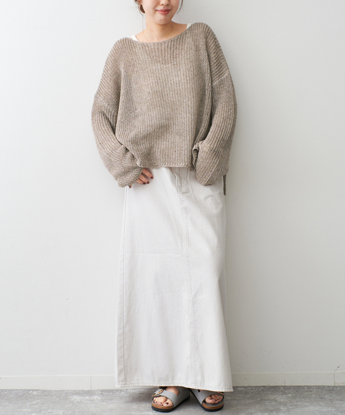 spick and span リネンミックス片畦ルーズプルオーバー　ベージュ セール】手洗い可 / リネンミックス片畦ルーズプルオーバー