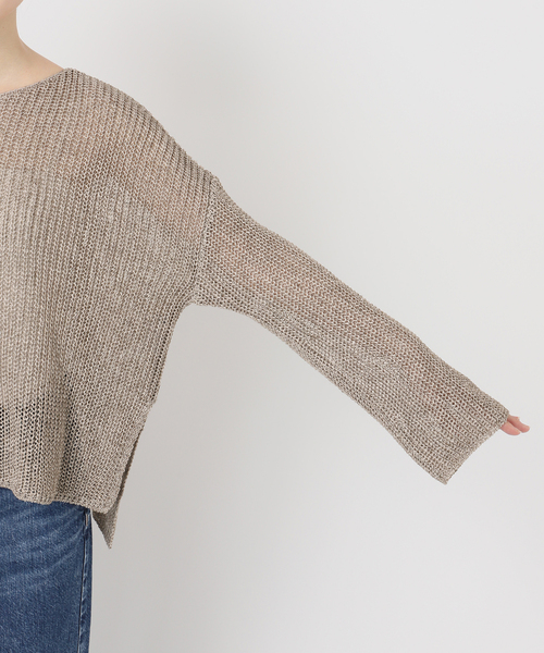 spick and span リネンミックス片畦ルーズプルオーバー　ベージュ セール】手洗い可 / リネンミックス片畦ルーズプルオーバー