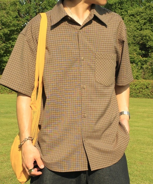INTER FACTORY（インターファクトリー）の「りゅうせい - ハーフスリーブチェックシャツ made in INTER FACTORY（シャツ/ブラウス・メンズ・ブラウン/オレンジ・MEDIUM/LARGE）」の22枚目の写真
