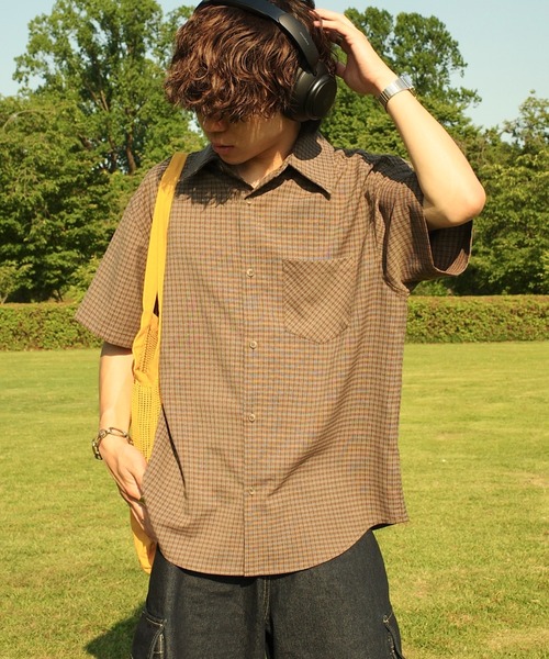 INTER FACTORY（インターファクトリー）の「りゅうせい - ハーフスリーブチェックシャツ made in INTER FACTORY（シャツ/ブラウス・メンズ・ブラウン/オレンジ・MEDIUM/LARGE）」の3枚目の写真
