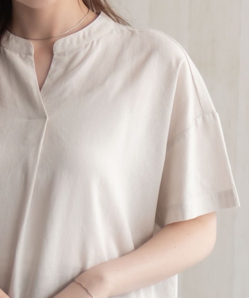 HusHusH（ハッシュアッシュ）の「HusHusH 麻混スキッパーブラウス（シャツ/ブラウス・レディース・グレイッシュベージュ/ブラック/コーラルピンク・M/L）」の8枚目の写真